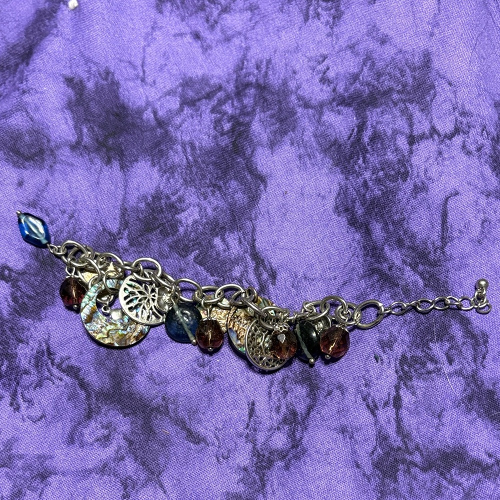 Lia Sophia Silver Charm Bracelet with Purple and Blue Accents
